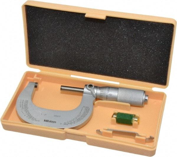 Mitutoyo - 1 to 2" Range, 0.0001" Graduation, Mechanical Outside Micrometer - Friction Thimble, Accurate to 0.0001" - All Tool & Supply