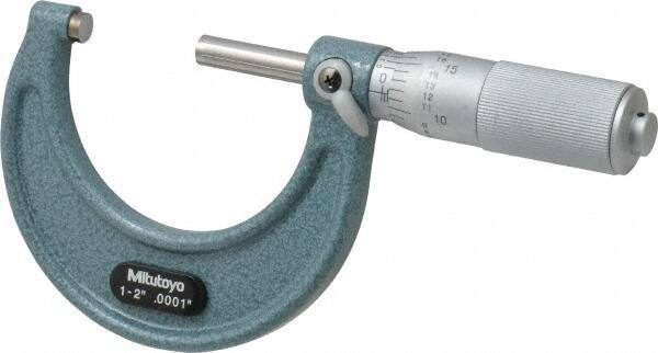 Mitutoyo - 1 to 2" Range, 0.0001" Graduation, Mechanical Outside Micrometer - Friction Thimble, Accurate to 0.0001" - All Tool & Supply