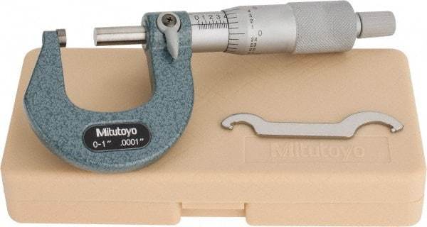 Mitutoyo - 0 to 1" Range, 0.0001" Graduation, Mechanical Outside Micrometer - Ratchet Stop Thimble, Accurate to 0.0001" - All Tool & Supply