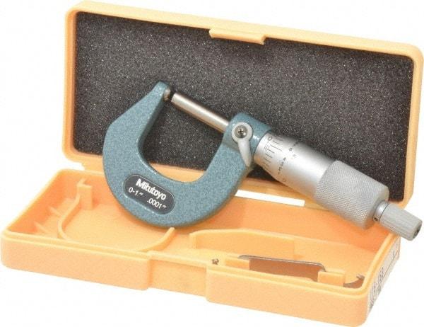 Mitutoyo - 1 Inch Max Measurement, 0.0001 Inch Graduation, Spherical Face Micrometer - Accuracy Up to 0.0002 Inch, Mechanical Operation, Ratchet Stop Thimble, Ball - All Tool & Supply