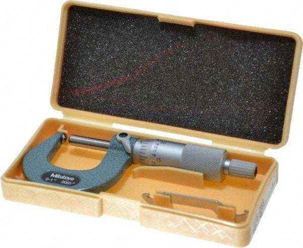 Mitutoyo - 1 Inch Max Measurement, 0.0001 Inch Graduation, Spherical Face Micrometer - Accuracy Up to 0.0002 Inch, Mechanical Operation, Ratchet Stop Thimble, Ball - All Tool & Supply