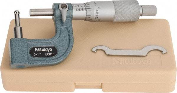 Mitutoyo - 1 Inch Measurement Range, 0.0001 Inch Graduation, Barrel Anvil, Ratchet Stop Thimble, Mechanical Tube Micrometer - Accurate Up to 0.0002 Inch, Carbide, Includes Plastic Case - All Tool & Supply