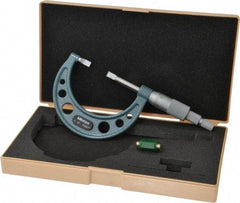 Mitutoyo - 1" to 2" Mechanical Hammertone Green Coated Blade Micrometer - 0.0002" Accuracy, 0.0001" Graduation, 0.75mm Blade Thickness, Ratchet Stop Thimble - All Tool & Supply