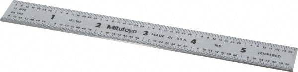 Mitutoyo - 6" Long, 1/100, 1/64, 1/50, 1/32" Graduation, Rigid Stainless Steel Rule - 16R Graduation Style, 3/4" Wide, Silver, Satin Chrome Finish - All Tool & Supply