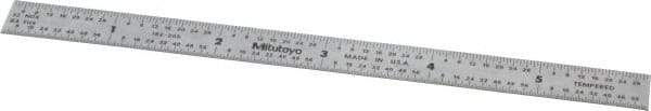 Mitutoyo - 6" Long, 1/64, 1/32" and 0.5, 1mm Graduation, Flexible Stainless Steel Rule - English/Metric Graduation Style, 1/2" Wide, Silver, Satin Chrome Finish - All Tool & Supply