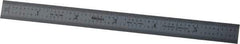 Mitutoyo - 6" Long, 1/100, 1/50" and 0.5, 1mm Graduation, Flexible Stainless Steel Rule - Decimal/Metric Graduation Style, 1/2" Wide, Silver, Satin Chrome Finish - All Tool & Supply