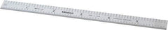 Mitutoyo - 6" Long, 1/50, 1/10" and 0.5, 1mm Graduation, Flexible Stainless Steel Rule - Decimal/Metric Graduation Style, 1/2" Wide, Silver, Satin Chrome Finish - All Tool & Supply