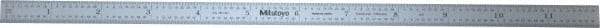 Mitutoyo - 12" Long, 1/64, 1/32, 1/16, 1/8" Graduation, Flexible Stainless Steel Rule - 4R Graduation Style, 1/2" Wide, Silver, Satin Chrome Finish - All Tool & Supply