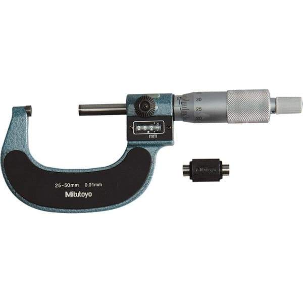 Mitutoyo - Standard Throat Electronic Outside Micrometer - Ratchet Stop Thimble, Carbide-Tipped Face - All Tool & Supply