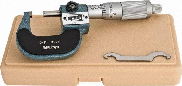 Mitutoyo - 0 to 1" Range, 0.0001" Graduation, Mechanical Outside Micrometer - Friction Thimble, Accurate to 0.0001", Digital Counter - All Tool & Supply