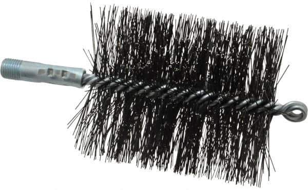 Schaefer Brush - 4-1/2" Brush Length, 3-3/4" Diam, Double Stem, Double Spiral Tube Brush - 7-1/2" Long, Tempered Steel Wire, 1/4" NPT Male Connection - All Tool & Supply