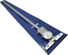 Mitutoyo - 0 to 12 Inch Range, Stainless Steel, White Dial Depth Gage - 0.0015 Inch Graduation, 0.0015 Inch Accuracy, 4 Inch Base Measuring Length - All Tool & Supply