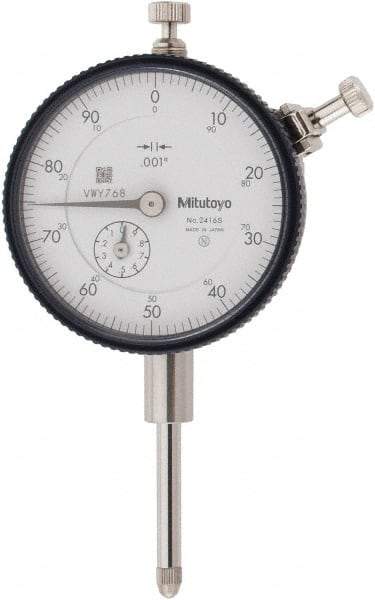 Mitutoyo - 1" Range, 0-100 Dial Reading, 0.001" Graduation Dial Drop Indicator - 2-3/16" Dial, 0.1" Range per Revolution, 0.002" Accuracy, Revolution Counter - All Tool & Supply