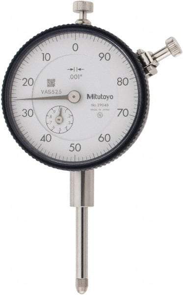 Mitutoyo - 1" Range, 100-0 Dial Reading, 0.001" Graduation Dial Drop Indicator - 2-1/4" Dial, 0.1" Range per Revolution, 0.002" Accuracy, Revolution Counter - All Tool & Supply