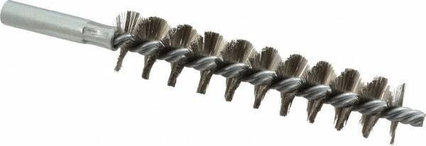 Schaefer Brush - 4" Brush Length, 7/8" Diam, Double Stem, Single Spiral Tube Brush - 6-1/4" Long, Stainless Steel, 12-24 Female Connection - All Tool & Supply