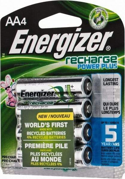 Energizer - Size AA, NiMH, 4 Pack, Standard Battery - 1.2 Volts, Flat Terminal, ANSI Regulated - All Tool & Supply