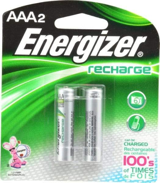 Energizer - Size AAA, NiMH, 2 Pack, Standard Battery - 1.2 Volts, Flat Terminal, ANSI Regulated - All Tool & Supply