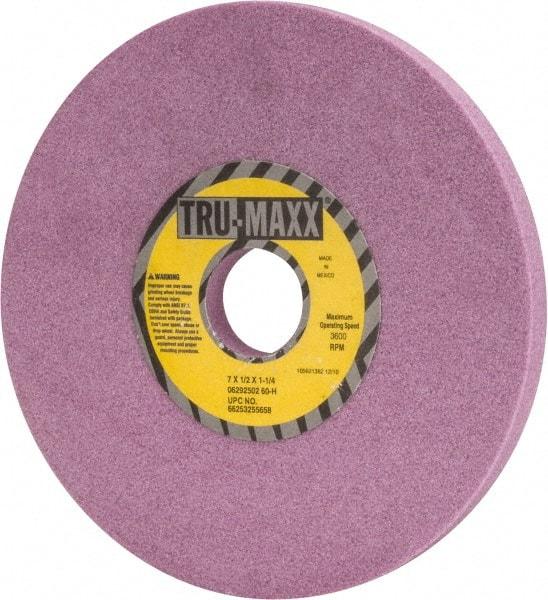 Tru-Maxx - 7" Diam x 1-1/4" Hole x 1/2" Thick, H Hardness, 60 Grit Surface Grinding Wheel - Aluminum Oxide, Type 1, Medium Grade, 3,600 Max RPM, Vitrified Bond, No Recess - All Tool & Supply