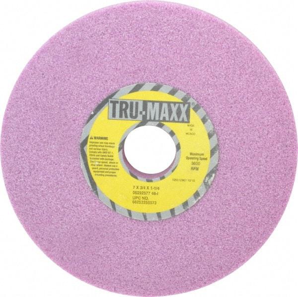 Tru-Maxx - 7" Diam x 1-1/4" Hole x 3/4" Thick, I Hardness, 46 Grit Surface Grinding Wheel - Aluminum Oxide, Type 1, Coarse Grade, 3,600 Max RPM, Vitrified Bond, No Recess - All Tool & Supply