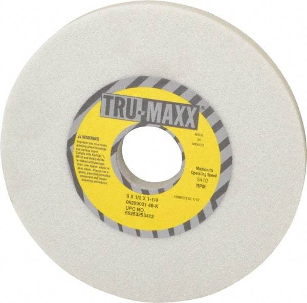 Tru-Maxx - 6" Diam x 1-1/4" Hole x 1/2" Thick, K Hardness, 46 Grit Surface Grinding Wheel - Aluminum Oxide, Type 1, Coarse Grade, 5,410 Max RPM, Vitrified Bond, No Recess - All Tool & Supply