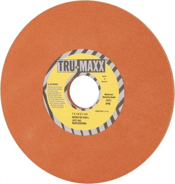 Tru-Maxx - 7" Diam x 1-1/4" Hole x 1/4" Thick, L Hardness, 220 Grit Surface Grinding Wheel - Aluminum Oxide, Type 1, Very Fine Grade, 3,600 Max RPM, Vitrified Bond, No Recess - All Tool & Supply