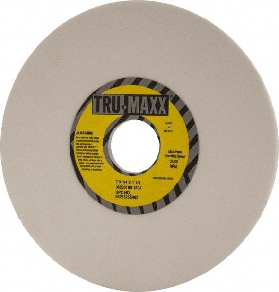 Tru-Maxx - 7" Diam x 1-1/4" Hole x 1/4" Thick, I Hardness, 120 Grit Surface Grinding Wheel - Aluminum Oxide, Type 1, Fine Grade, 3,600 Max RPM, Vitrified Bond, No Recess - All Tool & Supply