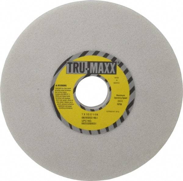 Tru-Maxx - 7" Diam x 1-1/4" Hole x 1/2" Thick, I Hardness, 46 Grit Surface Grinding Wheel - Aluminum Oxide, Type 1, Coarse Grade, 3,600 Max RPM, Vitrified Bond, No Recess - All Tool & Supply