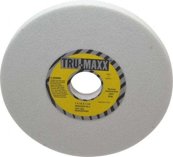 Tru-Maxx - 7" Diam x 1-1/4" Hole x 1/2" Thick, J Hardness, 60 Grit Surface Grinding Wheel - Aluminum Oxide, Type 1, Medium Grade, 3,600 Max RPM, Vitrified Bond, No Recess - All Tool & Supply