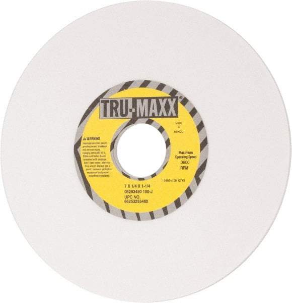 Tru-Maxx - 7" Diam x 1-1/4" Hole x 1/4" Thick, J Hardness, 100 Grit Surface Grinding Wheel - Aluminum Oxide, Type 1, Fine Grade, 3,600 Max RPM, Vitrified Bond, No Recess - All Tool & Supply