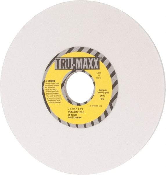 Tru-Maxx - 7" Diam x 1-1/4" Hole x 1/4" Thick, K Hardness, 120 Grit Surface Grinding Wheel - Aluminum Oxide, Type 1, Fine Grade, 3,600 Max RPM, Vitrified Bond, No Recess - All Tool & Supply