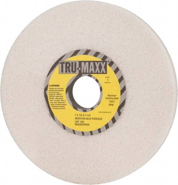 Tru-Maxx - 7" Diam x 1-1/4" Hole x 1/2" Thick, G Hardness, 60 Grit Surface Grinding Wheel - Aluminum Oxide, Type 1, Medium Grade, 3,600 Max RPM, Vitrified Bond, No Recess - All Tool & Supply