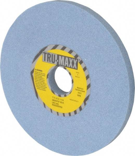 Tru-Maxx - 7" Diam x 1-1/4" Hole x 1/2" Thick, K Hardness, 60 Grit Surface Grinding Wheel - Ceramic, Type 1, Medium Grade, 3,600 Max RPM, Vitrified Bond, No Recess - All Tool & Supply