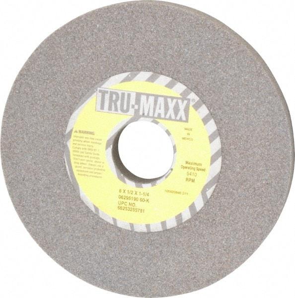 Tru-Maxx - 6" Diam x 1-1/4" Hole x 1/2" Thick, K Hardness, 60 Grit Surface Grinding Wheel - Aluminum Oxide, Type 1, Medium Grade, 5,410 Max RPM, Vitrified Bond, No Recess - All Tool & Supply