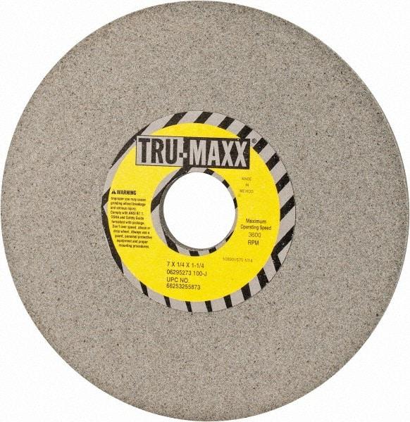 Tru-Maxx - 7" Diam x 1-1/4" Hole x 1/4" Thick, J Hardness, 100 Grit Surface Grinding Wheel - Aluminum Oxide, Type 1, Fine Grade, 3,600 Max RPM, Vitrified Bond, No Recess - All Tool & Supply