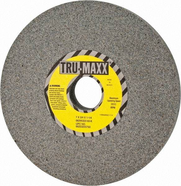 Tru-Maxx - 7" Diam x 1-1/4" Hole x 3/4" Thick, K Hardness, 60 Grit Surface Grinding Wheel - Aluminum Oxide, Type 1, Medium Grade, 3,600 Max RPM, Vitrified Bond, No Recess - All Tool & Supply