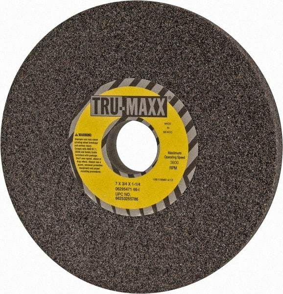 Tru-Maxx - 7" Diam x 1-1/4" Hole x 3/4" Thick, I Hardness, 46 Grit Surface Grinding Wheel - Aluminum Oxide, Type 1, Coarse Grade, 3,600 Max RPM, Vitrified Bond, No Recess - All Tool & Supply