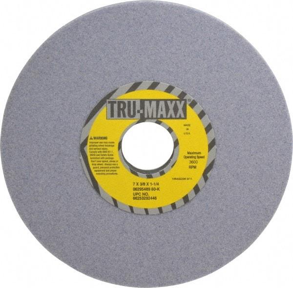 Tru-Maxx - 7" Diam x 1-1/4" Hole x 3/8" Thick, K Hardness, 60 Grit Surface Grinding Wheel - Aluminum Oxide, Type 1, Medium Grade, 3,600 Max RPM, Vitrified Bond, No Recess - All Tool & Supply