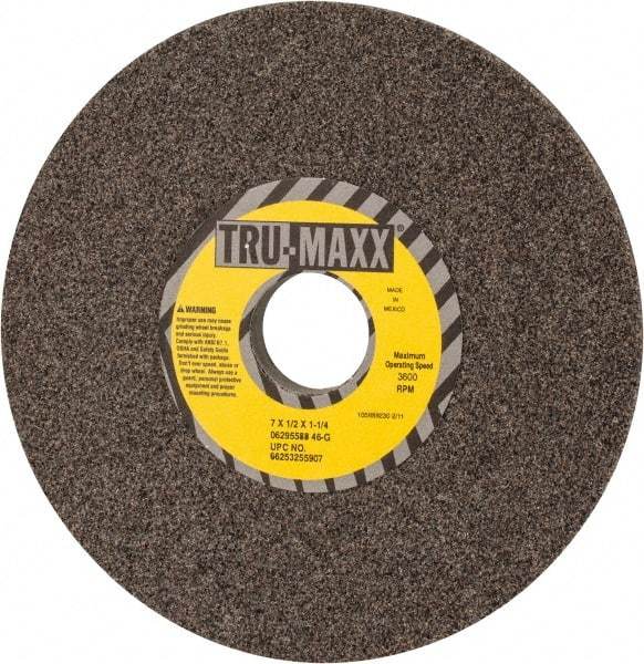 Tru-Maxx - 7" Diam x 1-1/4" Hole x 1/2" Thick, G Hardness, 46 Grit Surface Grinding Wheel - Aluminum Oxide, Type 1, Coarse Grade, 3,600 Max RPM, Vitrified Bond, No Recess - All Tool & Supply