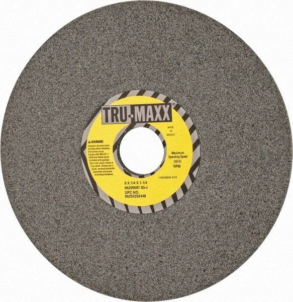 Tru-Maxx - 8" Diam x 1-1/4" Hole x 1/4" Thick, J Hardness, 60 Grit Surface Grinding Wheel - Aluminum Oxide, Type 1, Medium Grade, 3,600 Max RPM, Vitrified Bond, No Recess - All Tool & Supply