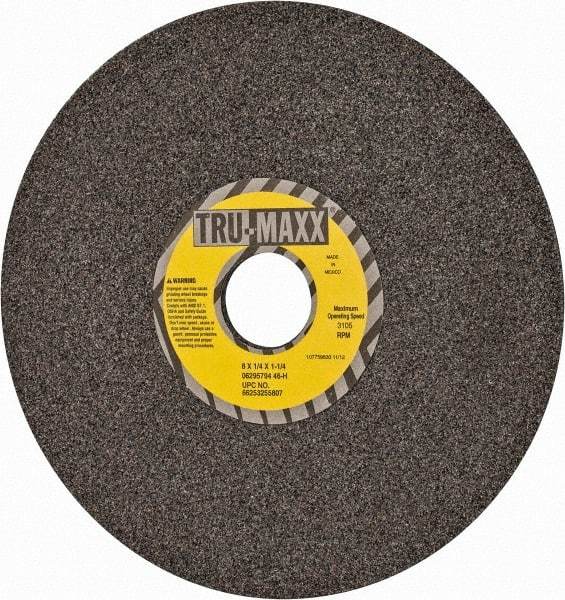 Tru-Maxx - 8" Diam x 1-1/4" Hole x 1/4" Thick, H Hardness, 46 Grit Surface Grinding Wheel - Aluminum Oxide, Type 1, Coarse Grade, 3,105 Max RPM, Vitrified Bond, No Recess - All Tool & Supply