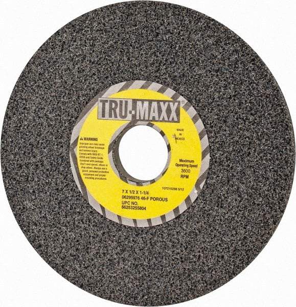 Tru-Maxx - 7" Diam x 1-1/4" Hole x 1/2" Thick, F Hardness, 46 Grit Surface Grinding Wheel - Aluminum Oxide, Type 1, Coarse Grade, 3,600 Max RPM, Vitrified Bond, No Recess - All Tool & Supply