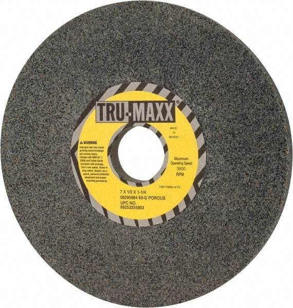 Tru-Maxx - 7" Diam x 1-1/4" Hole x 1/2" Thick, G Hardness, 60 Grit Surface Grinding Wheel - Aluminum Oxide, Type 1, Medium Grade, 3,600 Max RPM, Vitrified Bond, No Recess - All Tool & Supply