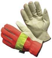 PRO-SAFE - Size S (7) Grain Pigskin Cold Protection Work Gloves - For Work & Driver, Uncoated, Slip-On Cuff, Full Fingered, Orange, Paired - All Tool & Supply