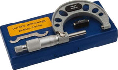 Value Collection - 25 to 50mm Range, 0.01mm Graduation, Mechanical Outside Micrometer - Ratchet Stop Thimble, Accurate to 0.004mm - All Tool & Supply