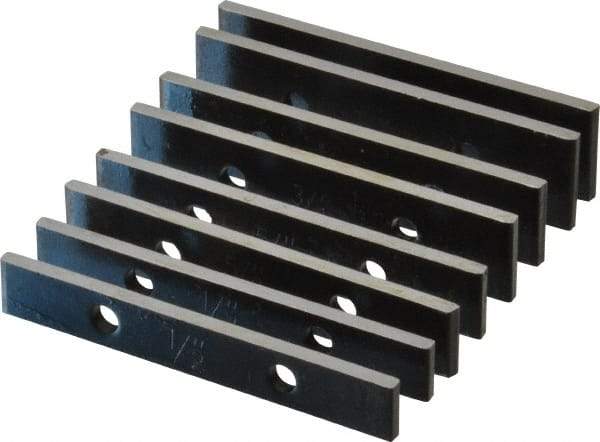 Value Collection - 8 Piece, 3-1/2 Inch Long x 5/32 Inch Thick, Steel Thin Parallel Set - 1/2 to 7/8 Inch High, 55-60 RC Hardness - All Tool & Supply