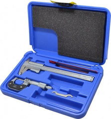 Value Collection - 3 Piece, Machinist Caliper and Micrometer Tool Kit - 0 to 1 Inch Micrometer, 0.0001 Inch Graduation - All Tool & Supply