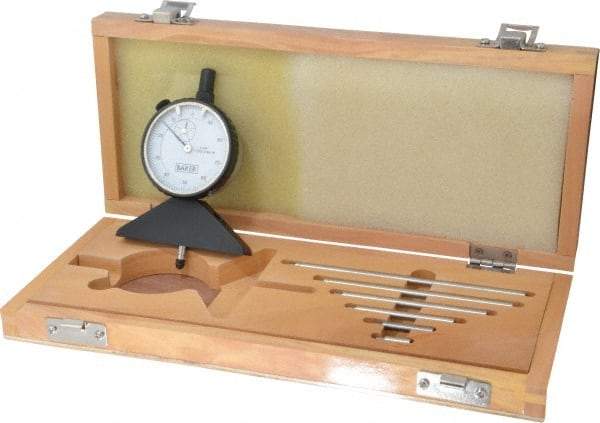 Value Collection - 0 to 10 Inch Range, Steel, White Dial Depth Gage - 0.001 Inch Graduation, 0.001 Inch Accuracy, 1/2 Inch Travel, 3-1/8 Inch Base Measuring Length - All Tool & Supply