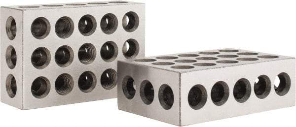 Value Collection - 0.0003 Squareness Per Inch, Hardened Steel, 1-2-3 Block with 23 Hole Setup Block - 0.0001 to 0.0007 Inch Overall Tolerance, 3/8 - 16 Inch Tapped Hole Size, 56-60 HRC Hardness, Sold As Matched Pair - All Tool & Supply