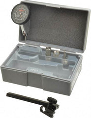 Mitutoyo - 9 Piece, 0" to 0.016" Measuring Range, 40mm Dial Diam, 0-4-0 Dial Reading, Black Dial Test Indicator Kit - 0.0002" Accuracy, 0.59" Contact Point Length, 0.039, 0.079 & 0.118" Ball Diam, 0.0001" Dial Graduation - All Tool & Supply