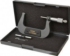 Value Collection - 75 to 100mm Range, 0.01mm Graduation, Mechanical Outside Micrometer - Ratchet Stop Thimble - All Tool & Supply